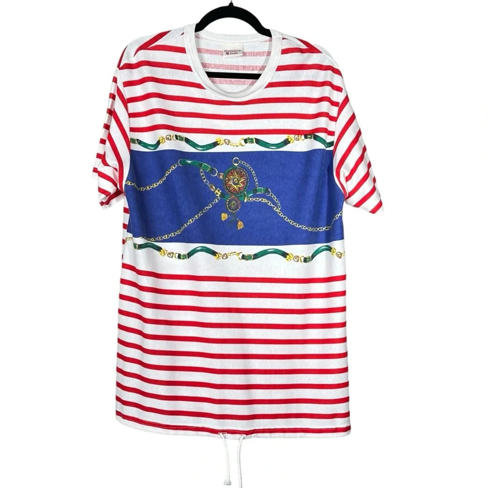 Huntington Ridge Striped Short Sleeve Red White Blue Nautical 90s Coastal Sailor